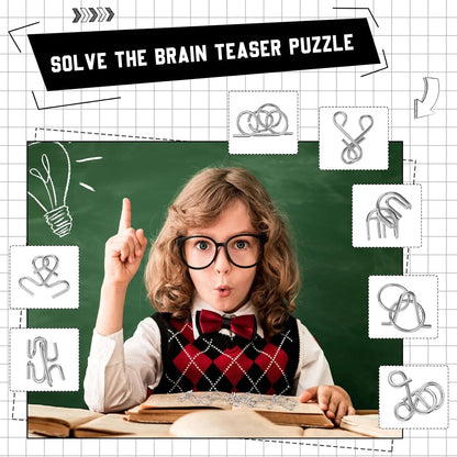 Metal Wire Puzzle Set, Brain Teaser IQ Test Disentangle Game, Iron Link Unlock Interlock Toy, Chinese Ring Magic Trick Puzzle