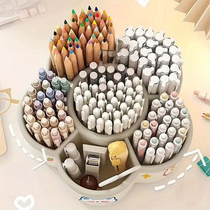 Large Capacity 360° Rotating Desk Organizer, Cute Pen Holder & Stationery Storage Box for Office & School Supplies