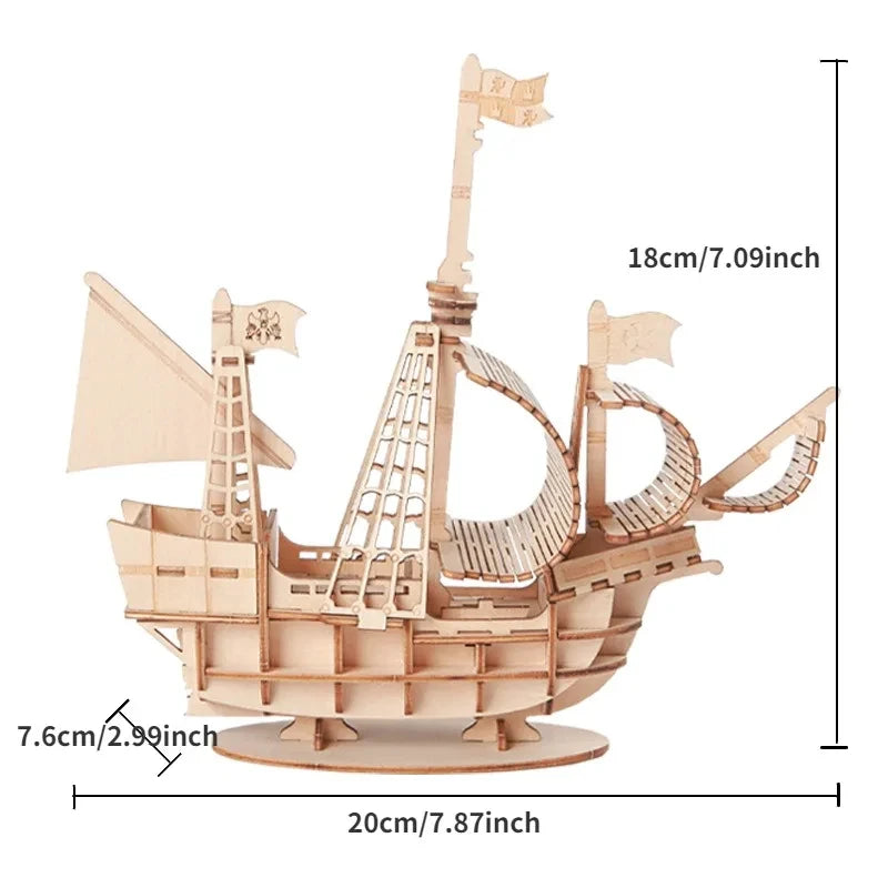 1PC 3D Sailboat Wooden Puzzle Assembly Model, DIY Wooden Craft Kit, Decorative Desk Ornament & Creative Gift