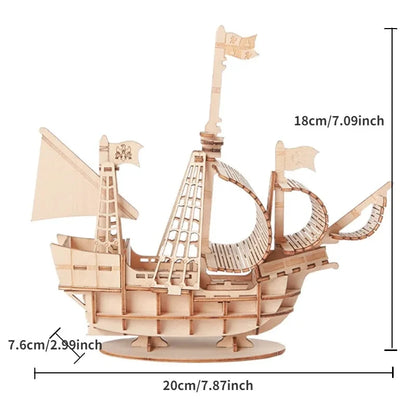 1PC 3D Sailboat Wooden Puzzle Assembly Model, DIY Wooden Craft Kit, Decorative Desk Ornament & Creative Gift