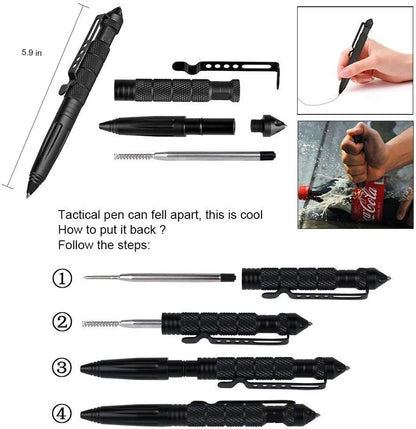 Military Tactical Pen, Professional Self-Defense Pen & Emergency Glass Breaker, Tungsten Steel Construction, Multi-Function Writing Tool with 6 Refills