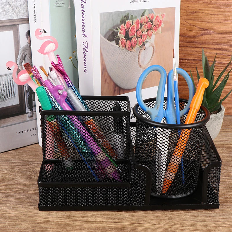 Creative Metal Desk Organizer, 3-Grid Pen Holder, Multifunctional Pencil & File Storage Rack, Practical Office Desktop Accessories