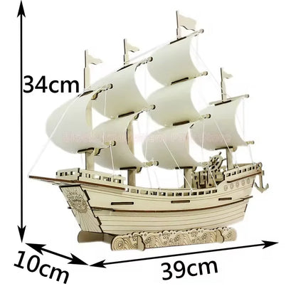 1PC 3D Sailboat Wooden Puzzle Assembly Model, DIY Wooden Craft Kit, Decorative Desk Ornament & Creative Gift
