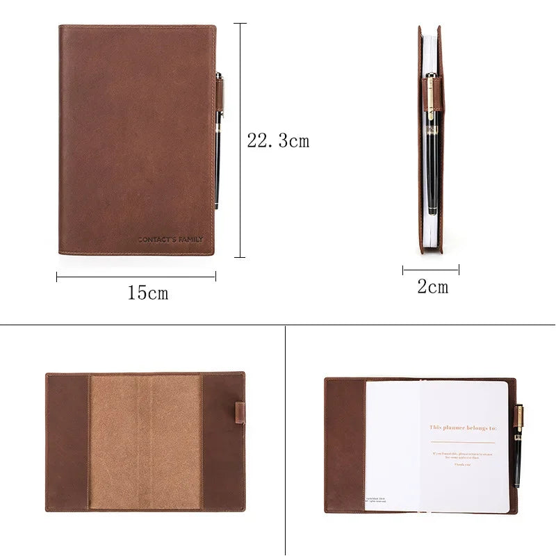 A5/B5 Genuine Leather Laptop Notebook Cover, Handmade with Pen Slot, Business & Office School Stationery