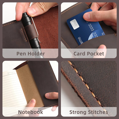 Leather Journal Cover Compatible with Field Notes, Protective Case for 3.5" x 5.5" Notebooks (Cover Only)