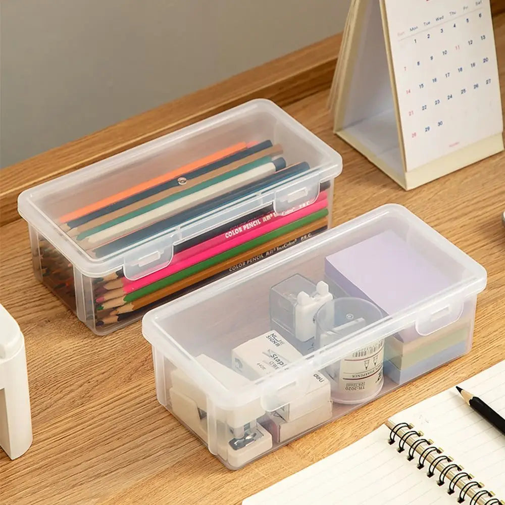 Large Capacity Clear Plastic Storage Box, Portable Stationery & Pencil Case, Multifunctional Desktop Organizer for Office & School Supplies