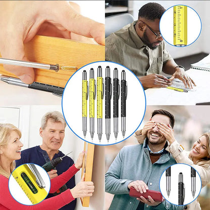 6-in-1 Multifunctional Ballpoint Pen with Hand Tool Features – Includes Ruler, Measuring Scale, Screwdriver, Touch Screen Stylus, and Spirit Level