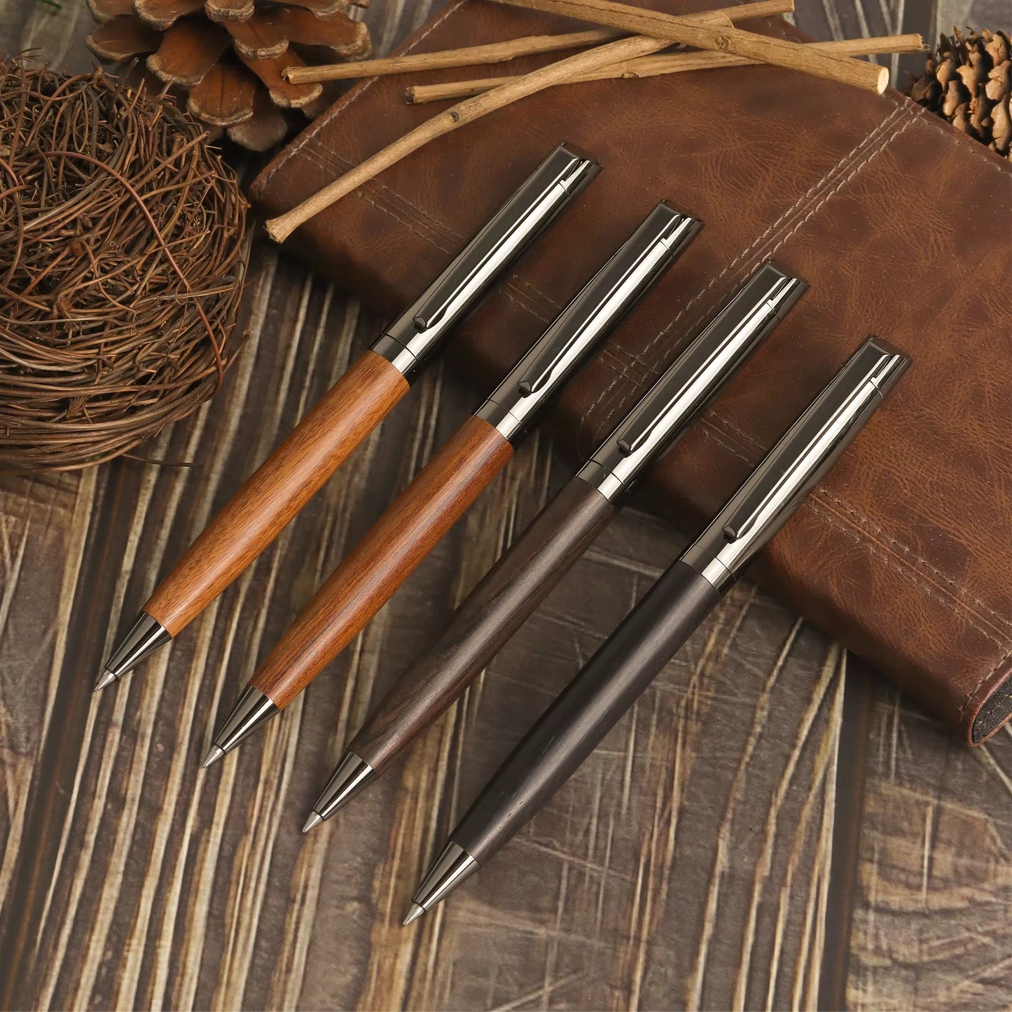 1 Set Premium Metal Ballpoint Pen with Wooden Barrel, Smooth Writing, High-End Design – Black Ink, Office Pen with Gift Case