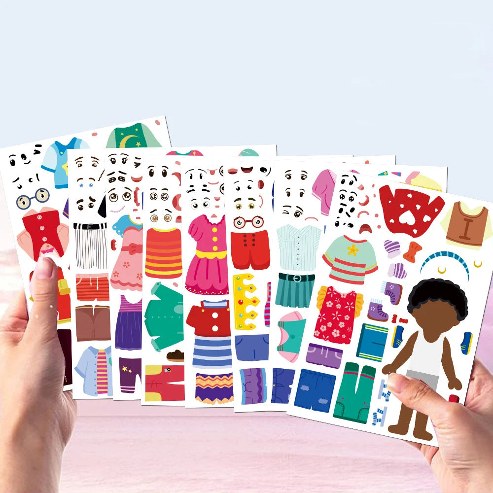 8/16/32PCS Funny Kids Dress-Up Puzzle Stickers, Cute Cartoon Creative DIY Stickers, Waterproof Decorative Stickers for Children’s Puzzle Activities