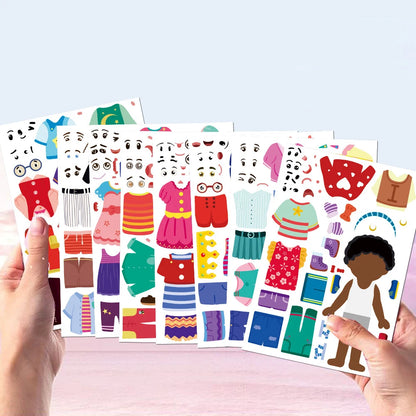 8/16/32PCS Funny Kids Dress-Up Puzzle Stickers, Cute Cartoon Creative DIY Stickers, Waterproof Decorative Stickers for Children’s Puzzle Activities