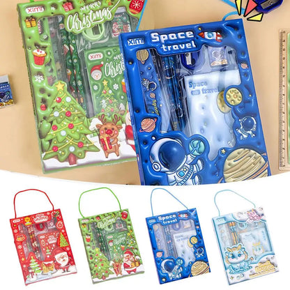 6 Pieces Cute Kids Stationery Set, Cartoon Style Kit with Pencil, Ruler, Eraser & Sharpener, Practical School Study Supplies