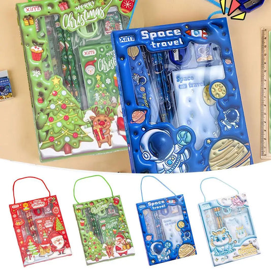 6 Pieces Cute Kids Stationery Set, Cartoon Style Kit with Pencil, Ruler, Eraser & Sharpener, Practical School Study Supplies