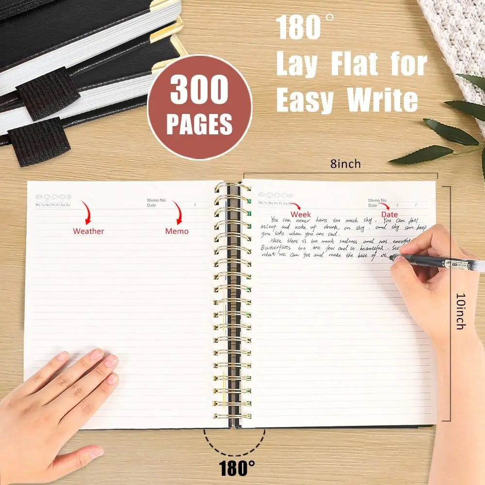 Premium PU Leather Business Notebook, 300 Pages Thick Paper, 360° Foldable Twin Coil Binding, Smooth Writing & Ink Bleed Resistant