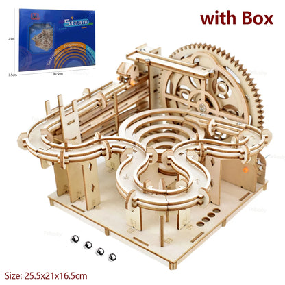3D Wooden Puzzle DIY Mechanical Model Building Kit, Assemble Toy Set with Marble Run & 4 Balls, Creative Gifts for Adults & Kids