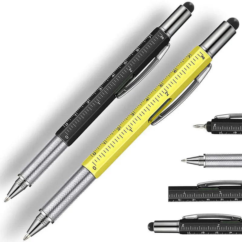 6-in-1 Multifunctional Ballpoint Pen with Hand Tool Features – Includes Ruler, Measuring Scale, Screwdriver, Touch Screen Stylus, and Spirit Level