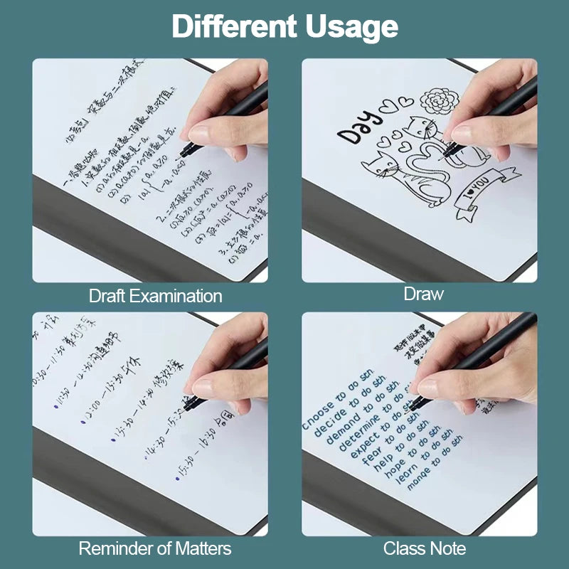 A5 Erasable Whiteboard Notebook, Leather Cover Portable Draft Notebook, Reusable Writing Board Desktop Memo Pad