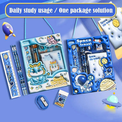 6 Pieces Cute Kids Stationery Set, Cartoon Style Kit with Pencil, Ruler, Eraser & Sharpener, Practical School Study Supplies