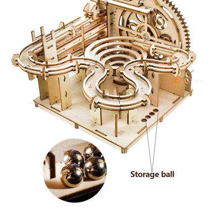 3D Wooden Puzzle DIY Mechanical Model Building Kit, Assemble Toy Set with Marble Run & 4 Balls, Creative Gifts for Adults & Kids