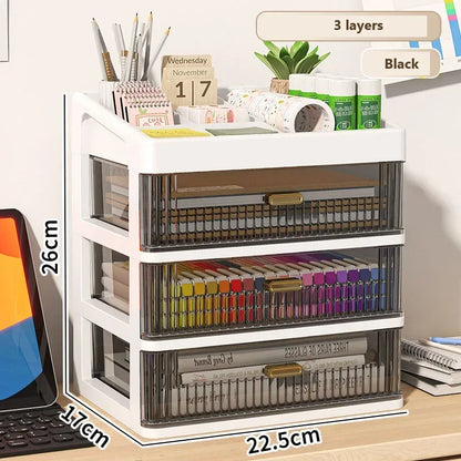 Transparent Plastic Desk Organizer with Drawer, Multifunctional Stationery Storage Box, Desktop Organizer for School & Office Supplies