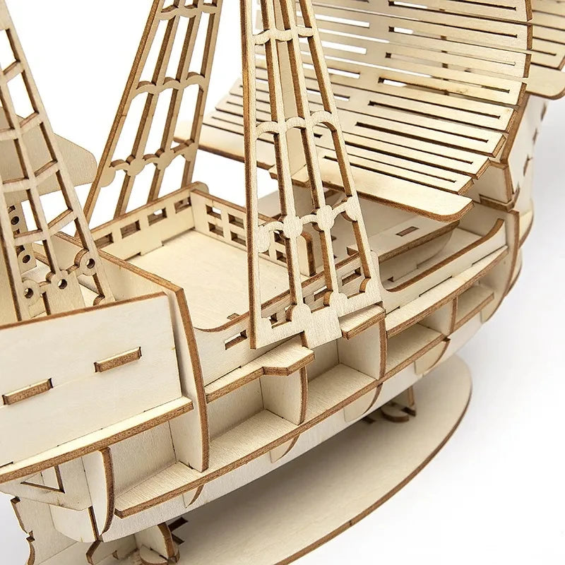 1PC 3D Sailboat Wooden Puzzle Assembly Model, DIY Wooden Craft Kit, Decorative Desk Ornament & Creative Gift