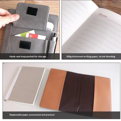 A5 Refillable Leather Journal Notebook, Hardcover, 200 Pages Thick Paper, Ideal for Students & Office Stationery