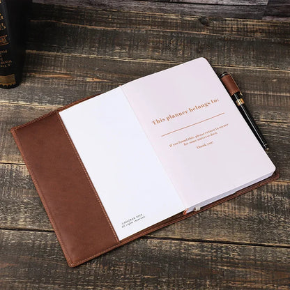 A5/B5 Genuine Leather Laptop Notebook Cover, Handmade with Pen Slot, Business & Office School Stationery