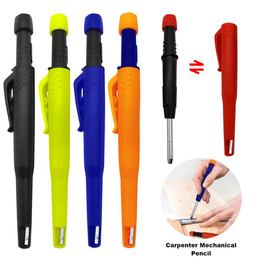 Solid Carpenter Mechanical Pencil for Woodworking & Construction, One-Piece Structure with Built-in Sharpener Pen Cap, Practical Stationery Tool