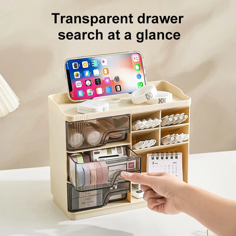 3-Drawer Desktop Organizer Caddy, Multifunctional Desk Storage with Pen Holder, Ideal for School, Home and Office Daily Supplies Organization