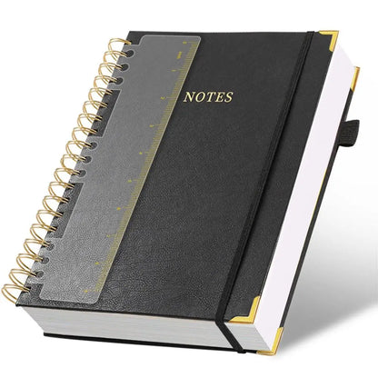 Premium PU Leather Business Notebook, 300 Pages Thick Paper, 360° Foldable Twin Coil Binding, Smooth Writing & Ink Bleed Resistant