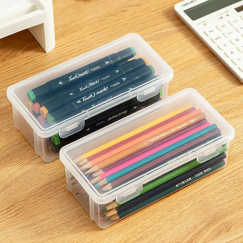 Large Capacity Clear Plastic Storage Box, Portable Stationery & Pencil Case, Multifunctional Desktop Organizer for Office & School Supplies