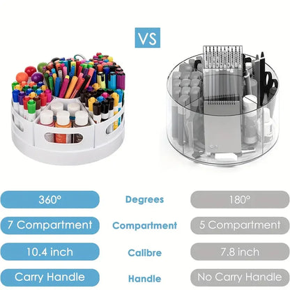 360° Rotating Desk Organizer with 7 Removable Bins, Multi-Function Pen Holder, Stationery & Pencil Storage for Office and School Use