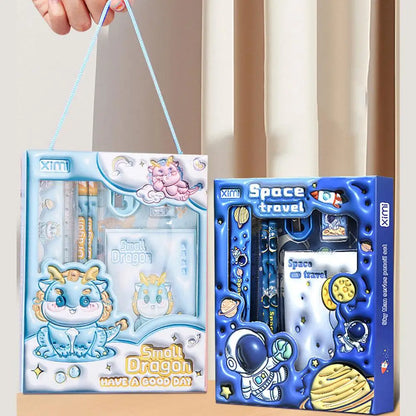 6 Pieces Cute Kids Stationery Set, Cartoon Style Kit with Pencil, Ruler, Eraser & Sharpener, Practical School Study Supplies
