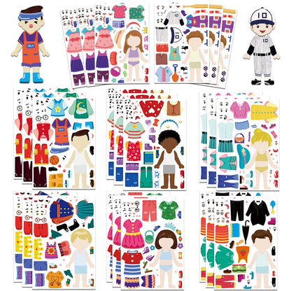 8/16/32PCS Funny Kids Dress-Up Puzzle Stickers, Cute Cartoon Creative DIY Stickers, Waterproof Decorative Stickers for Children’s Puzzle Activities