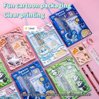 6-in-1 3D Cartoon Stationery Set, Portable Kids Learning Gift Box, Practical Study Supplies for Students