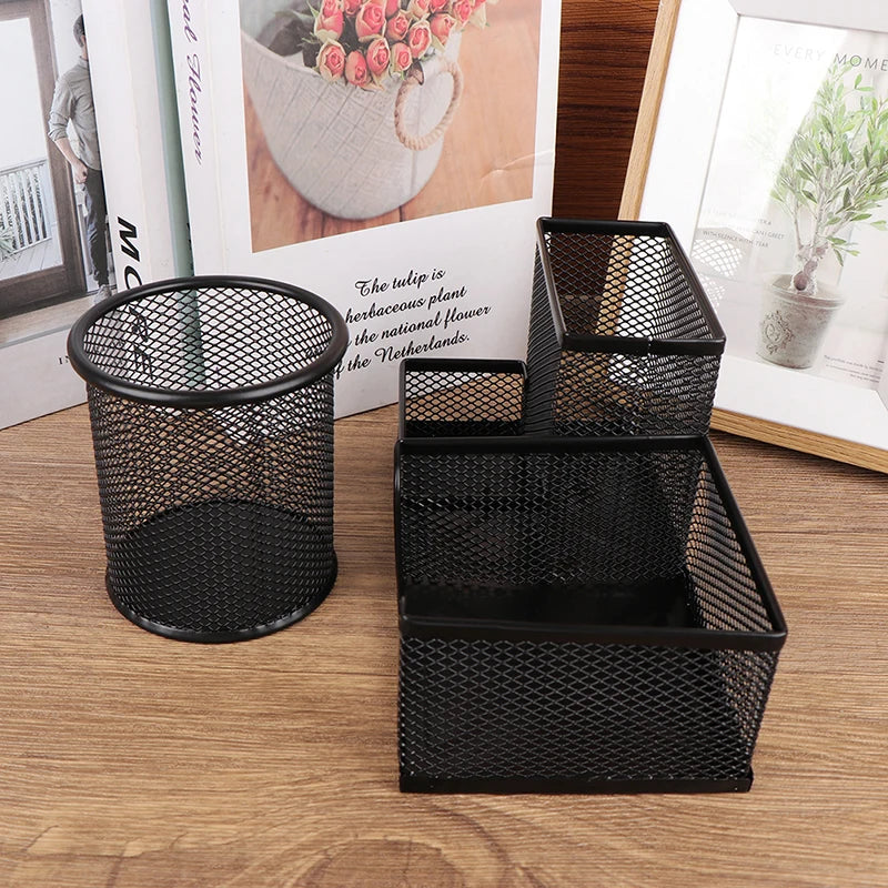Creative Metal Desk Organizer, 3-Grid Pen Holder, Multifunctional Pencil & File Storage Rack, Practical Office Desktop Accessories