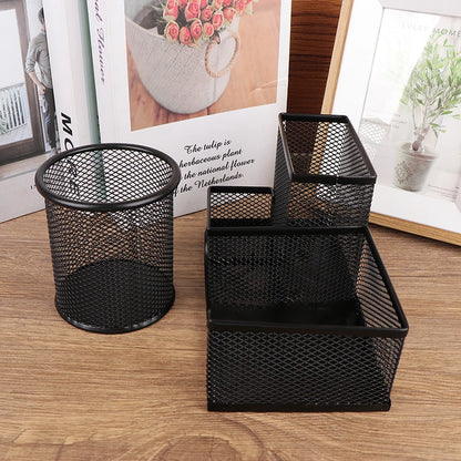 Creative Metal Desk Organizer, 3-Grid Pen Holder, Multifunctional Pencil & File Storage Rack, Practical Office Desktop Accessories