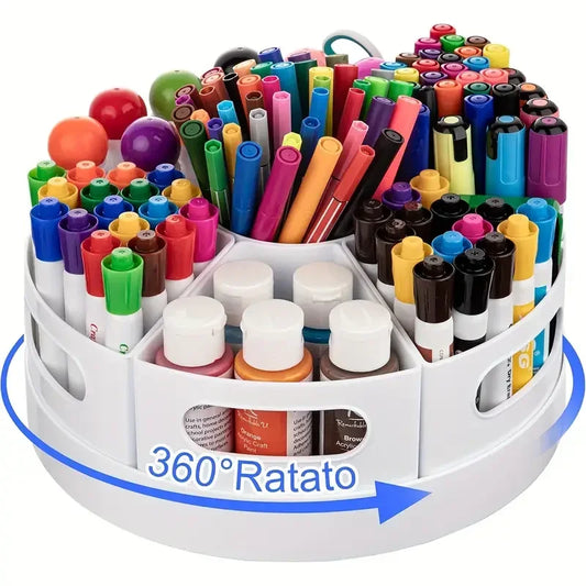 360° Rotating Desk Organizer with 7 Removable Bins, Multi-Function Pen Holder, Stationery & Pencil Storage for Office and School Use