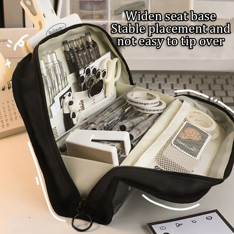 Large Capacity Canvas Pencil Case, Minimalist Japanese Style Pen Pouch, Portable Stationery Storage Box, Multi-functional School Supplies Organizer Bag