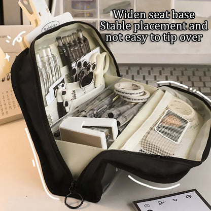 Large Capacity Canvas Pencil Case, Minimalist Japanese Style Pen Pouch, Portable Stationery Storage Box, Multi-functional School Supplies Organizer Bag