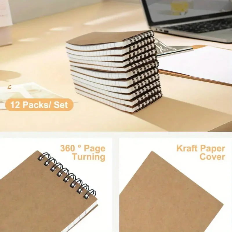 6/12 Pocket Notebooks, Spiral Bound Notepads, Office Style Mini Notebooks, Lined Memo Pads for Home, College & School Use