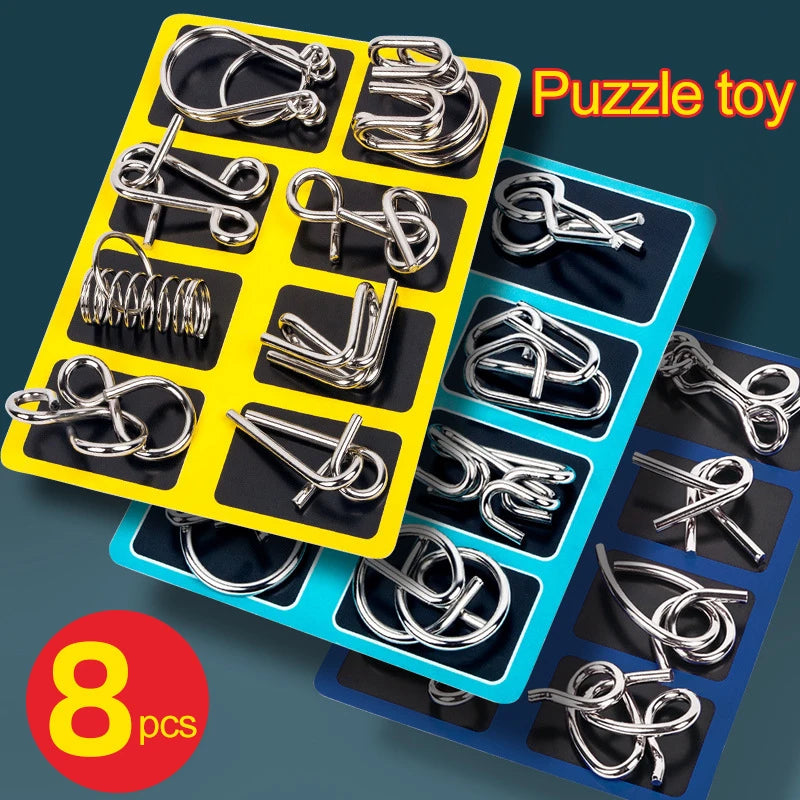 8Pcs/Set Metal Montessori Wire Puzzles, Brain Teaser Mind Games, Interactive Intelligence Toys for Kids & Adults, Stress Relief & Educational Gift