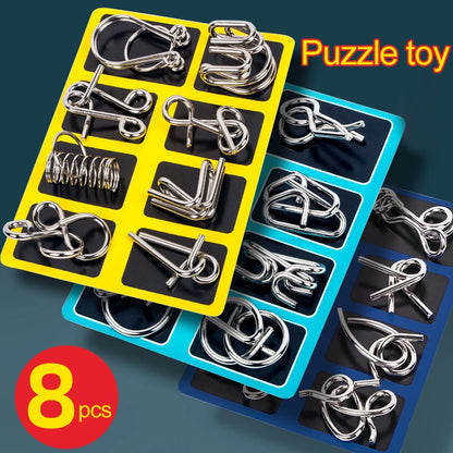 8Pcs/Set Metal Montessori Wire Puzzles, Brain Teaser Mind Games, Interactive Intelligence Toys for Kids & Adults, Stress Relief & Educational Gift