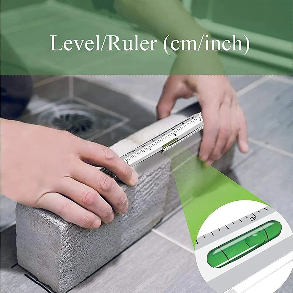 7-in-1 Multifunctional Ballpoint Pen with Practical Handheld Tools – Includes Measuring Ruler, Screwdriver, Touch Screen Stylus, and Spirit Level