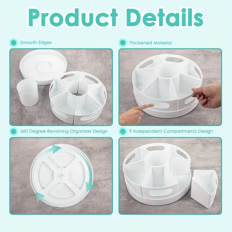 360° Rotating Desk Organizer with 7 Removable Bins, Multi-Function Pen Holder, Stationery & Pencil Storage for Office and School Use