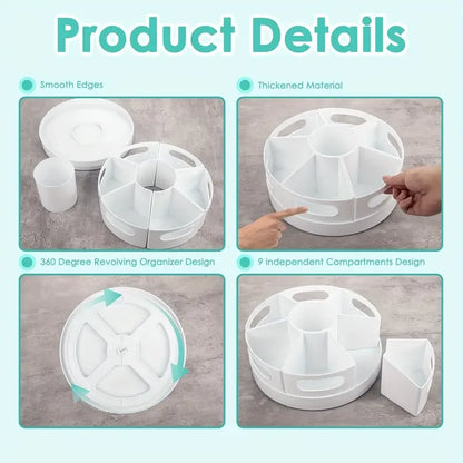 360° Rotating Desk Organizer with 7 Removable Bins, Multi-Function Pen Holder, Stationery & Pencil Storage for Office and School Use