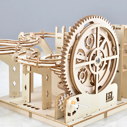 3D Wooden Puzzle DIY Mechanical Model Building Kit, Assemble Toy Set with Marble Run & 4 Balls, Creative Gifts for Adults & Kids