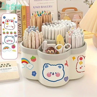 Large Capacity 360° Rotating Desk Organizer, Cute Pen Holder & Stationery Storage Box for Office & School Supplies