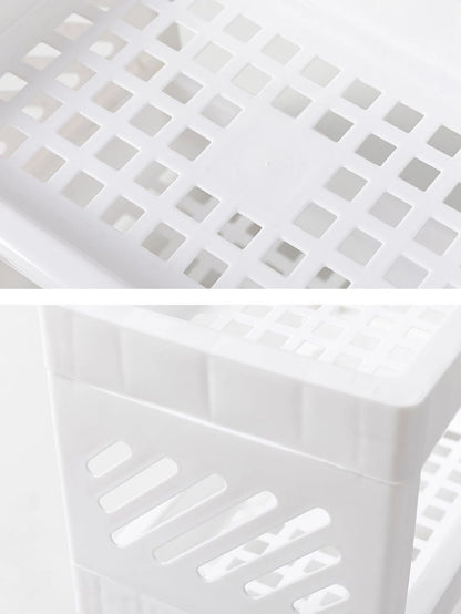 Double-Layer PP Desktop Storage Rack, White Rectangular Desk Organizer, Multi-Purpose Storage for Student Stationery, Office Supplies & Cosmetics