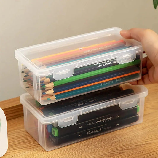 Large Capacity Clear Plastic Storage Box, Portable Stationery & Pencil Case, Multifunctional Desktop Organizer for Office & School Supplies