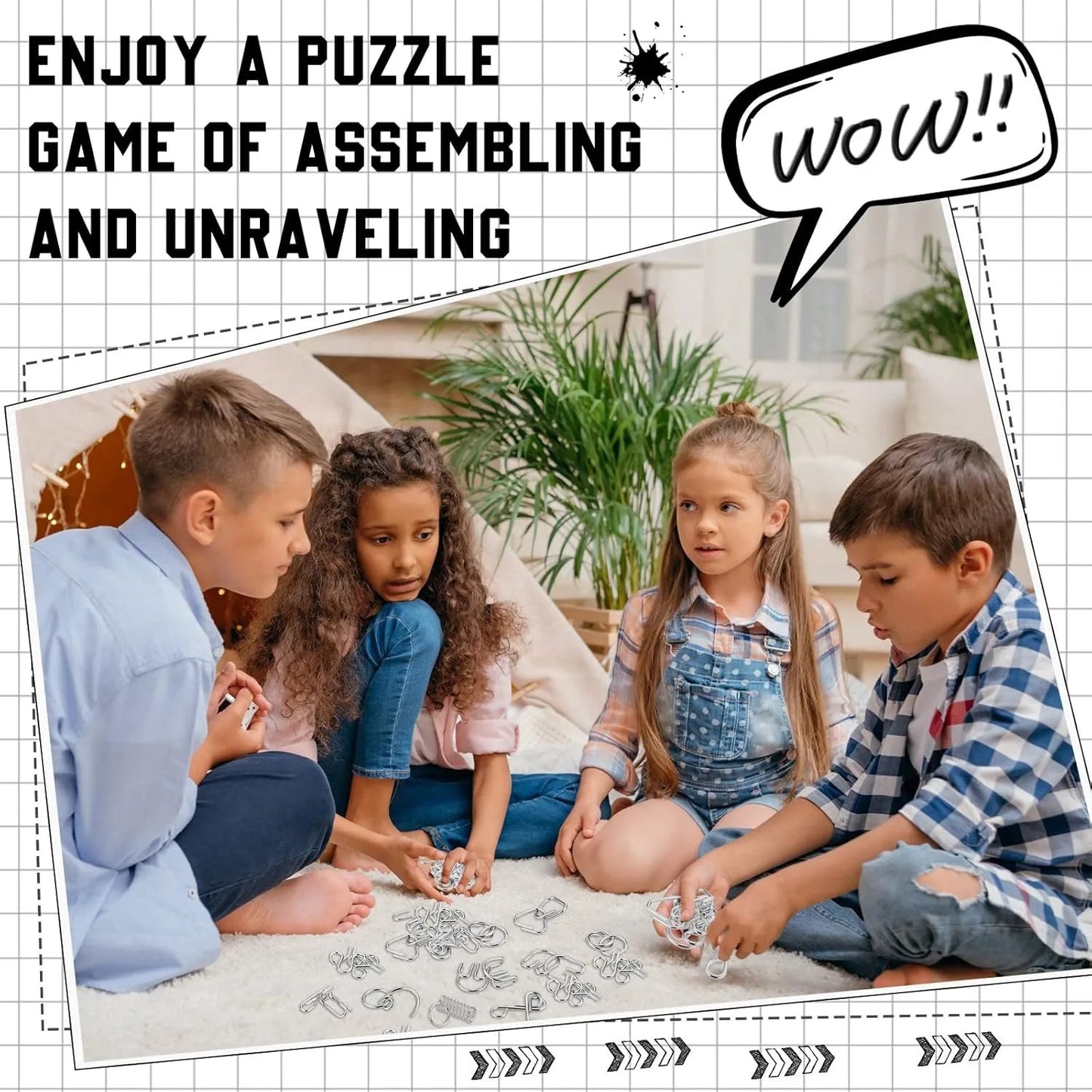 Metal Wire Puzzle Set, Brain Teaser IQ Test Disentangle Game, Iron Link Unlock Interlock Toy, Chinese Ring Magic Trick Puzzle